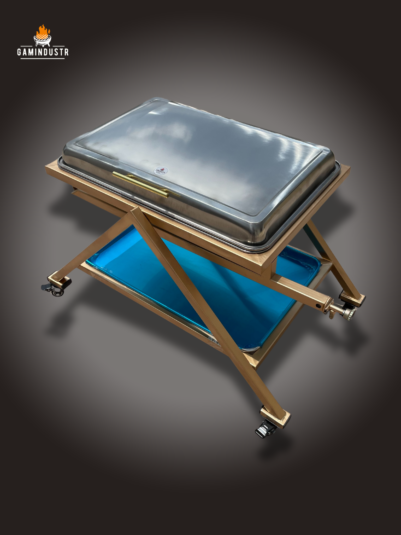 60x40cm  شواية المضبي اطباق ستانلس ستيل  بغطاء وعجلات
