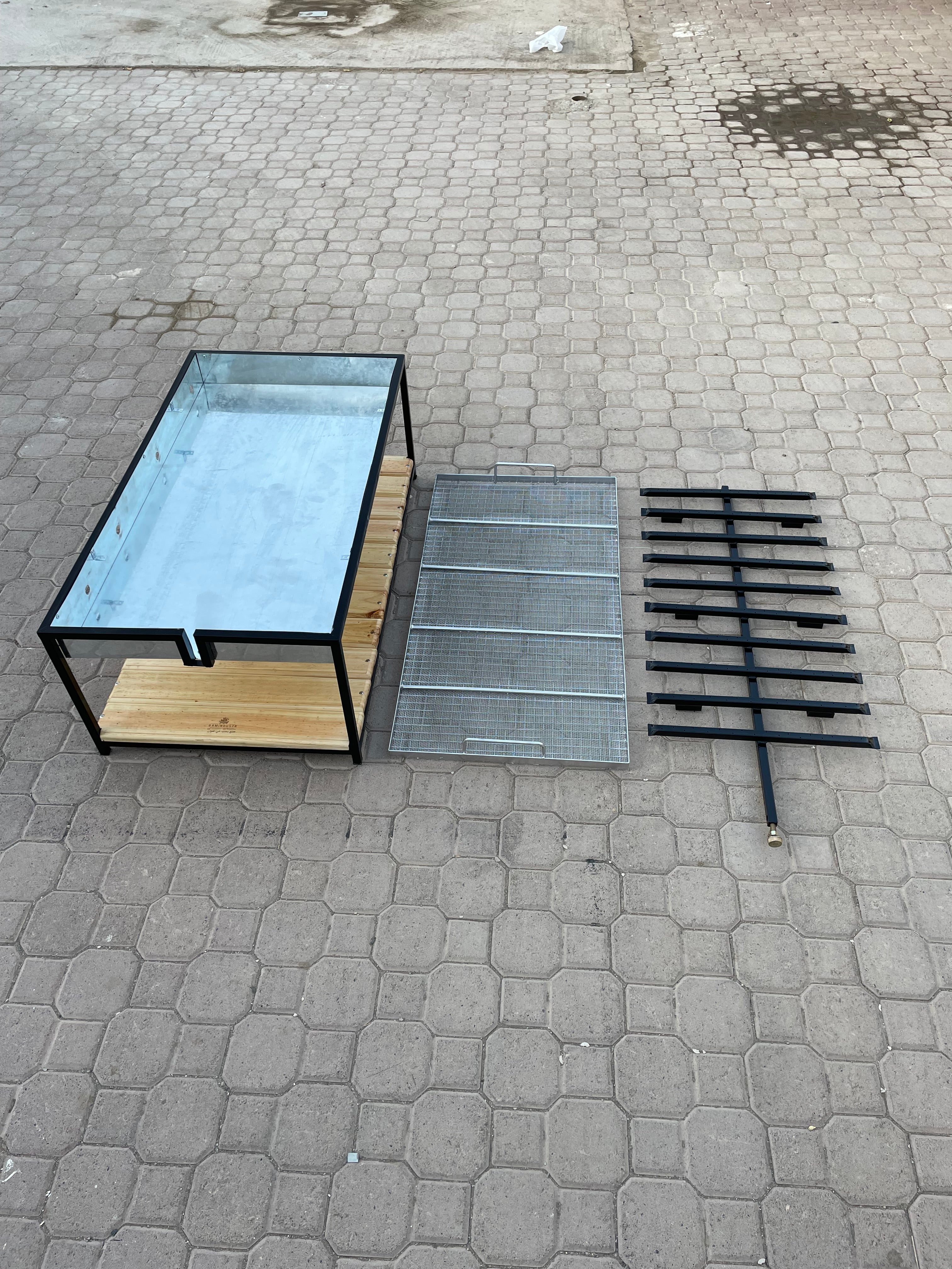 110x60cm شواية المضبي مع قاعدة من خشب الصنوبر  بالغاز والفحم مقاس