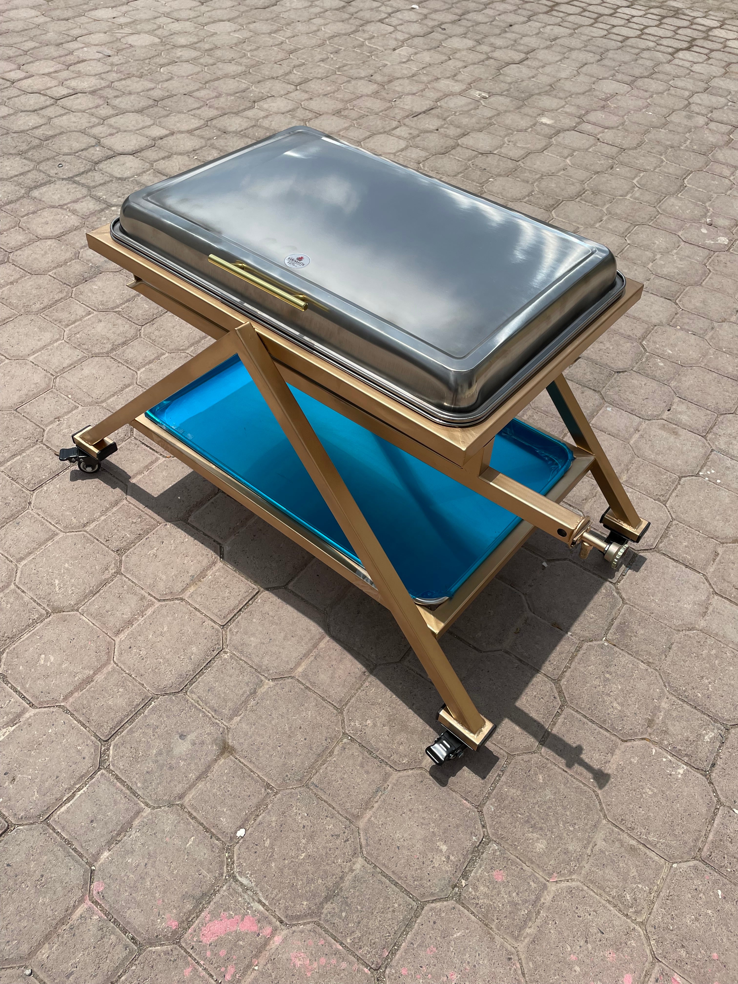 60x40cm  شواية المضبي اطباق ستانلس ستيل  بغطاء وعجلات